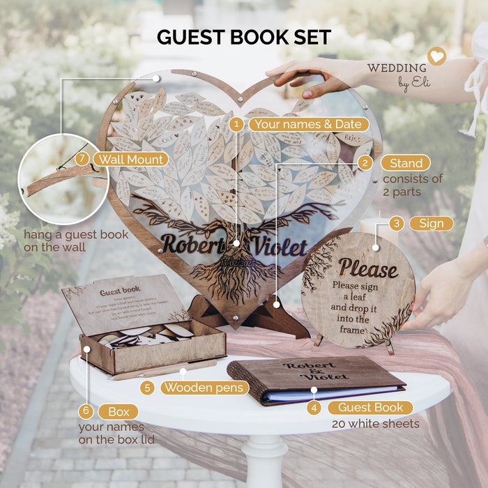 Wedding Guest Book Heart Tree & Leaves