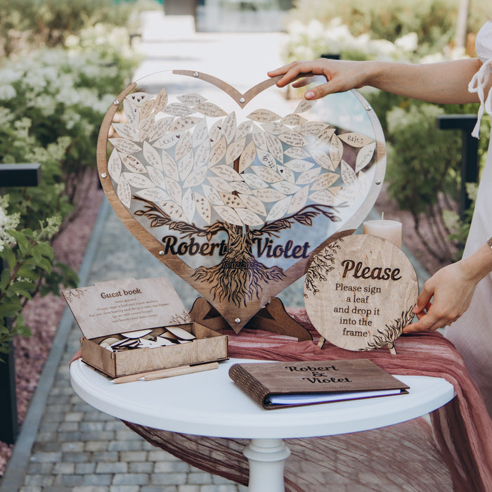 Wedding Guest Book Heart Tree & Leaves