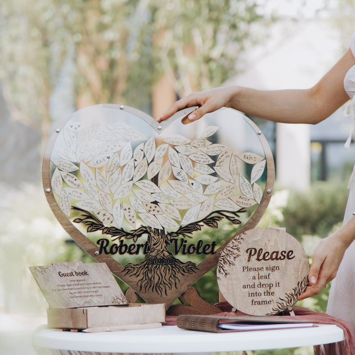 Wedding Guest Book Heart Tree & Leaves