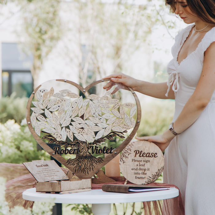 Wedding Guest Book Heart Tree & Leaves