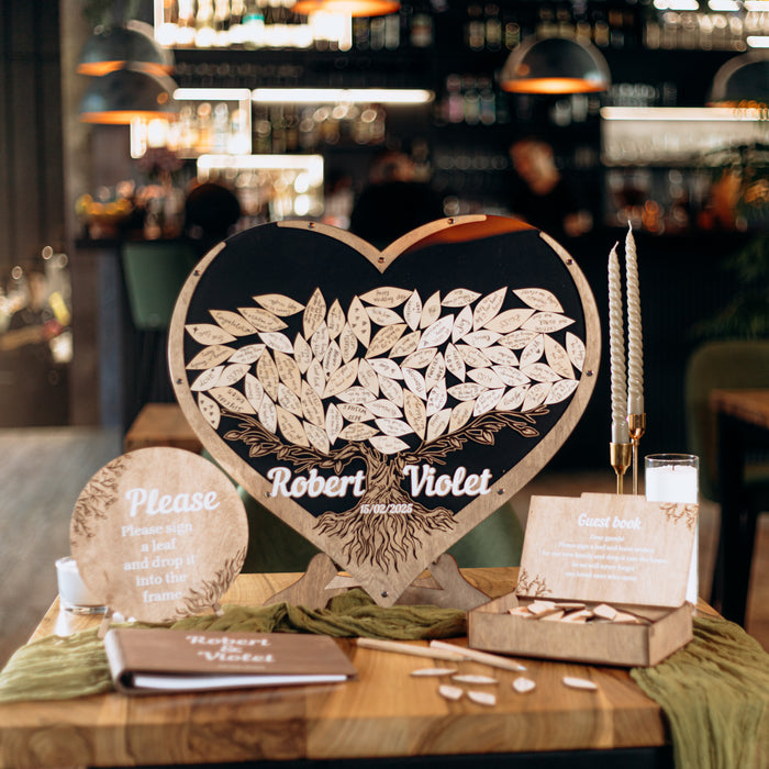 Wedding Guest Book Heart Tree & Leaves