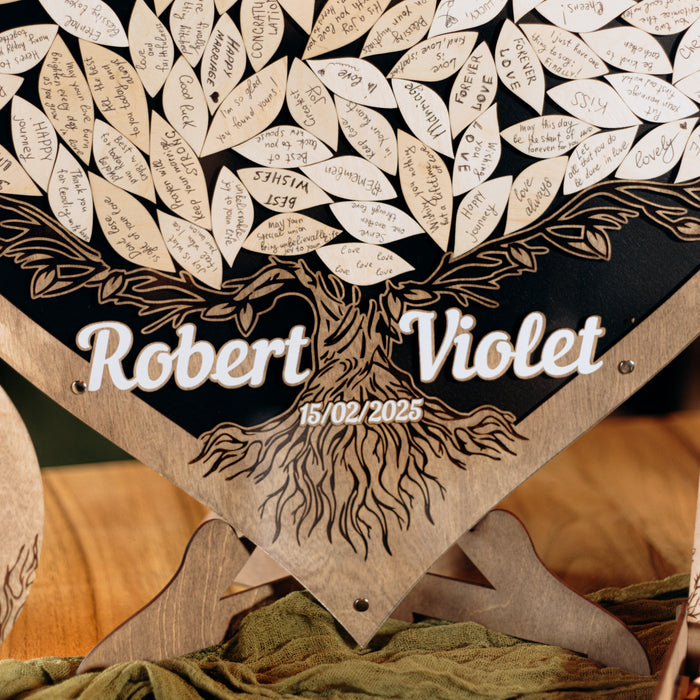 Wedding Guest Book Heart Tree & Leaves