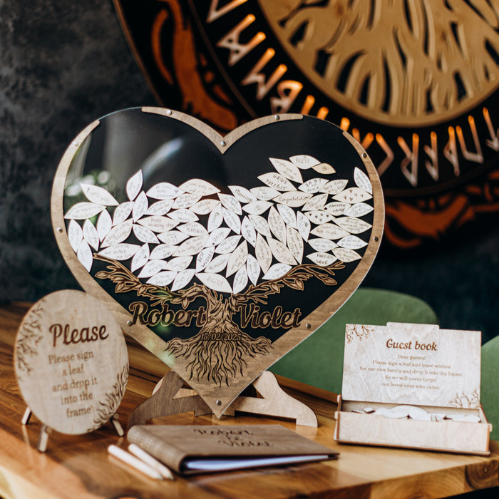 Wedding Guest Book Heart Tree & Leaves